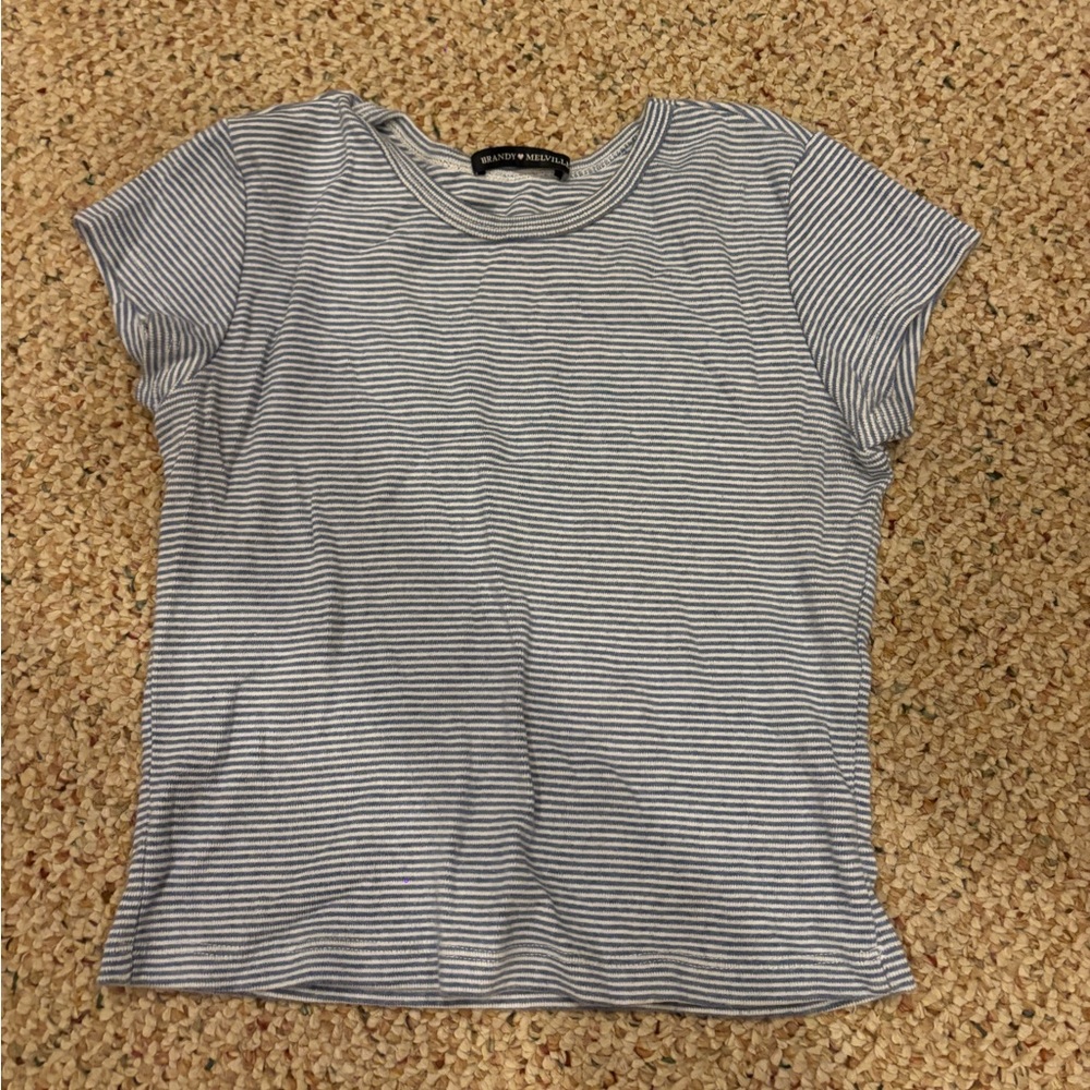Brandy Melville Blue and White Striped Tee